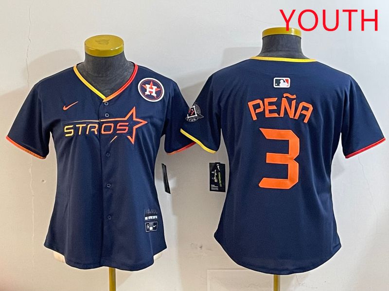 Youth Houston Astros #3 Pena Drak Blue Three generations Joint Name 2025 Nike MLB Jersey style 41011